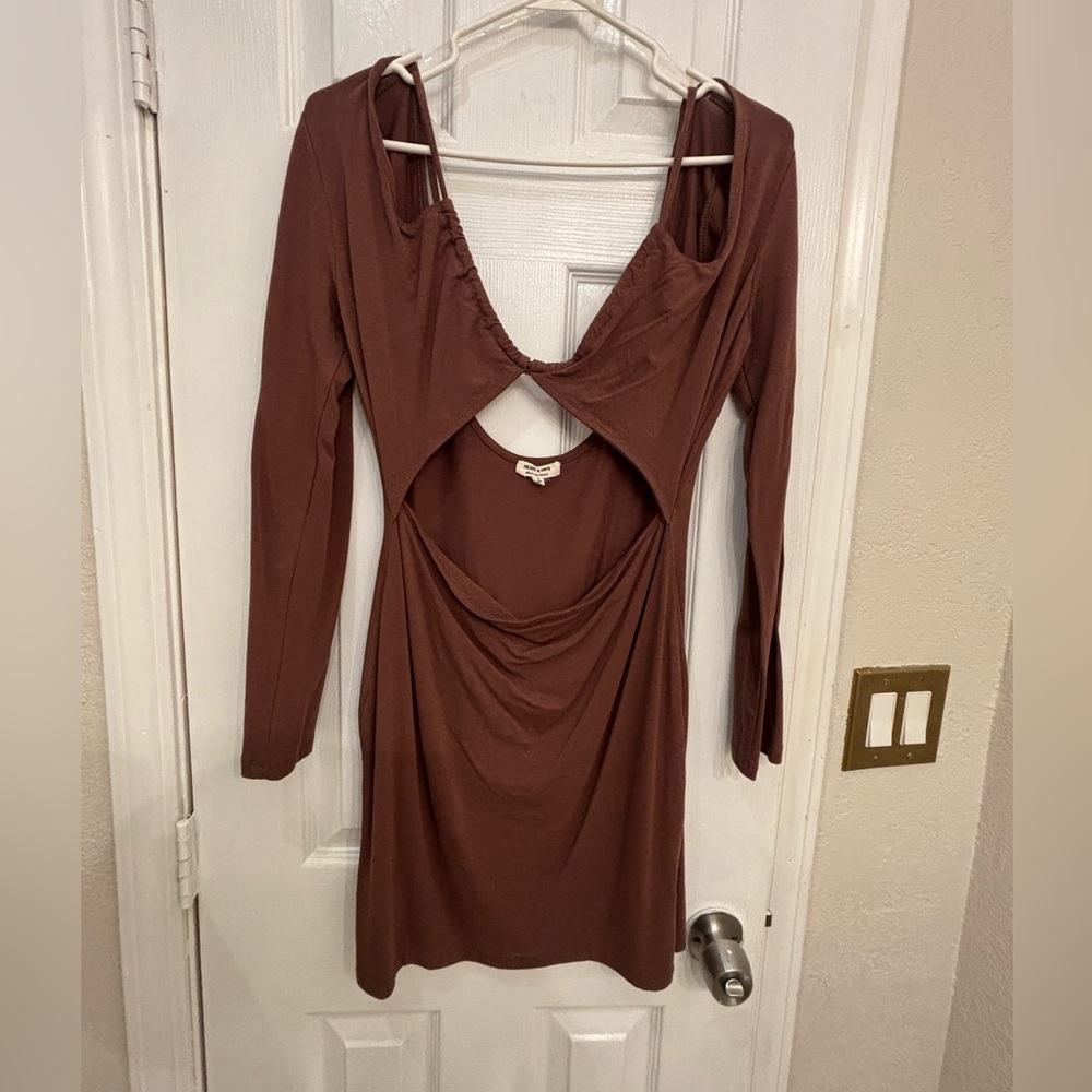 Women's Brown Cutout Long-Sleeve Dress